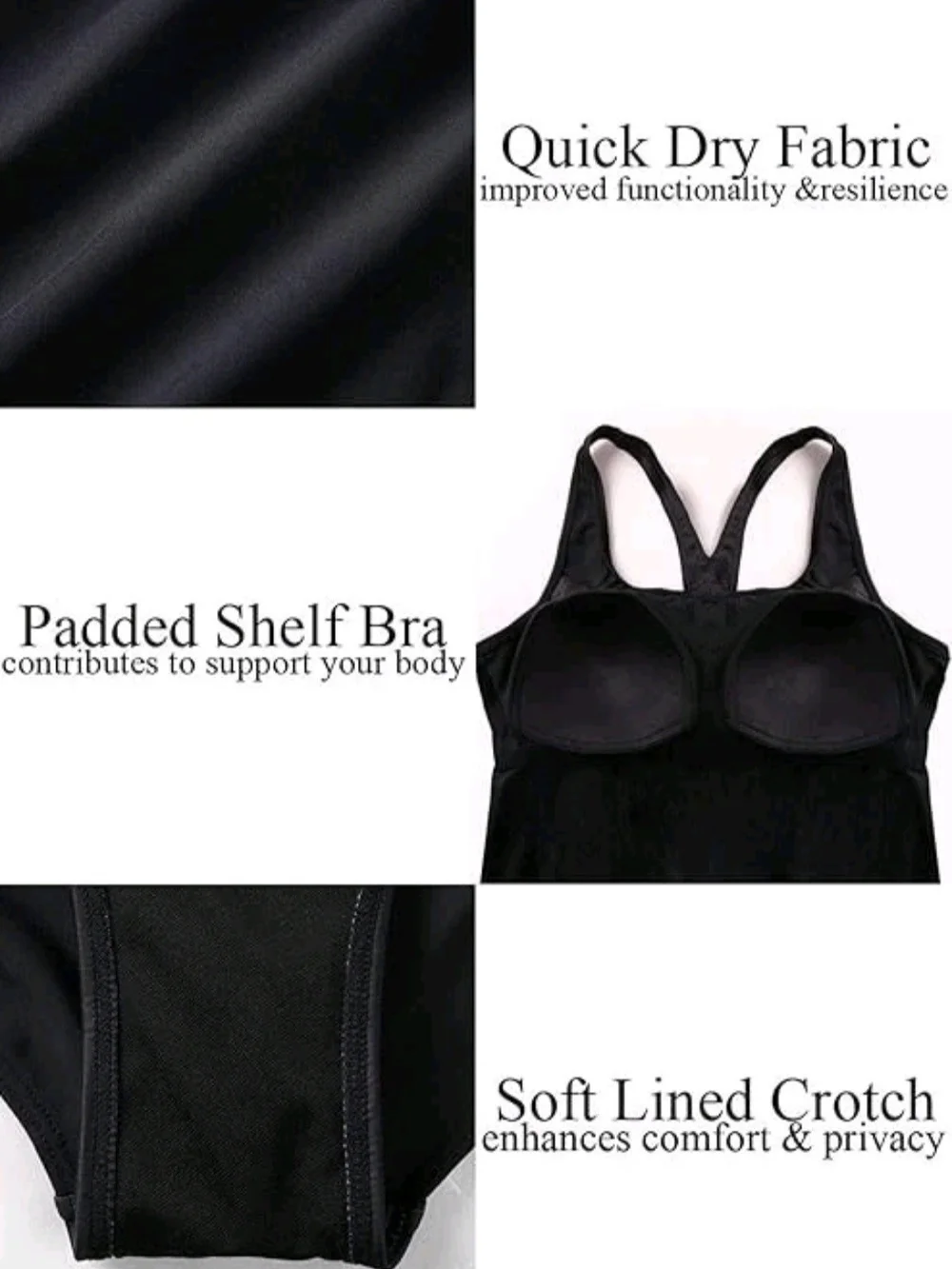 ☆Women's Black One-Piece Swim Suit with Patterned Side Panels Large